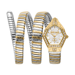 JUST CAVALLI Women Watch, Gold Color Case, Silver Dial, Two Tone Silver & Gold Color Metal Bracelet,