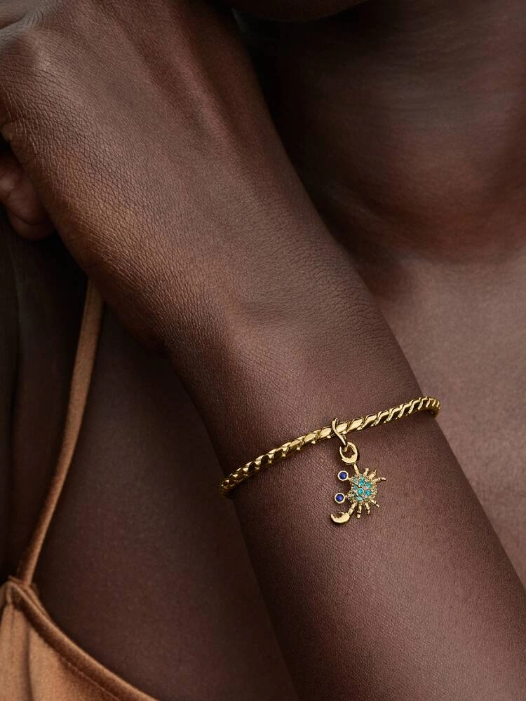 Crab 14k gold-plated dangle with imitation lapis lazuli, icy green crystal and clear cubic zirconia