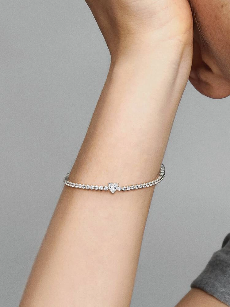 Heart sterling silver tennis bracelet with clear c