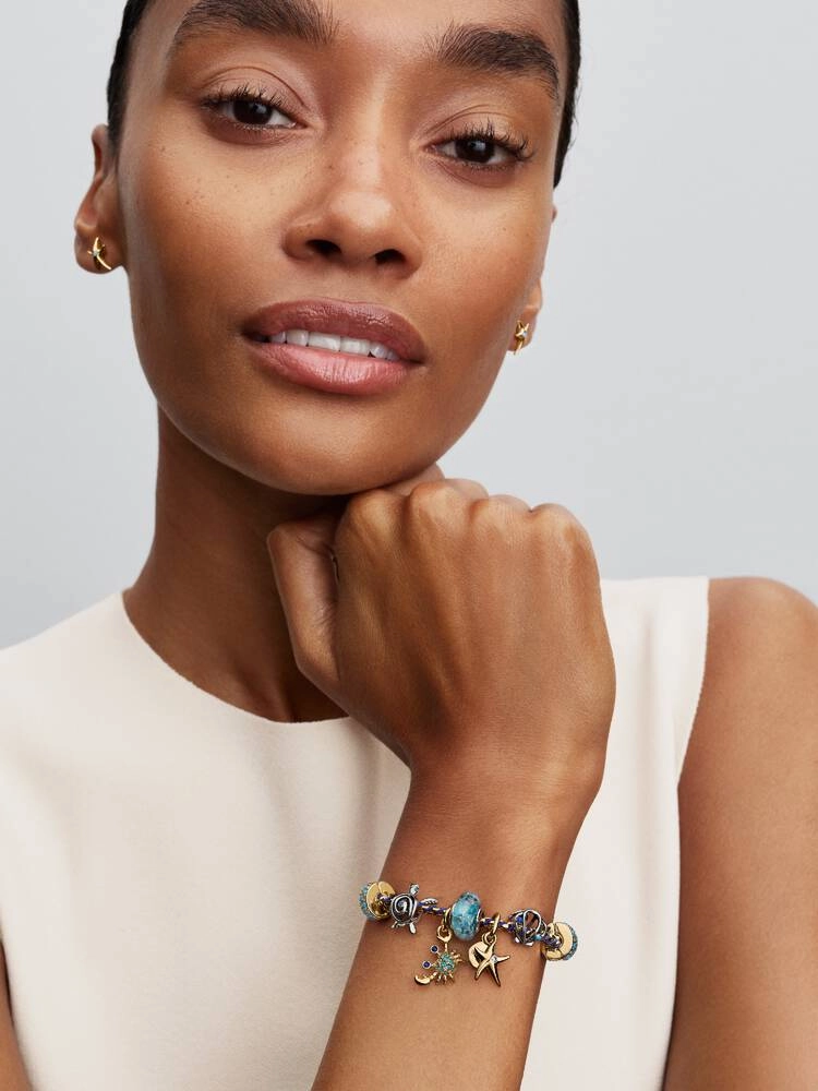 Crab 14k gold-plated dangle with imitation lapis lazuli, icy green crystal and clear cubic zirconia
