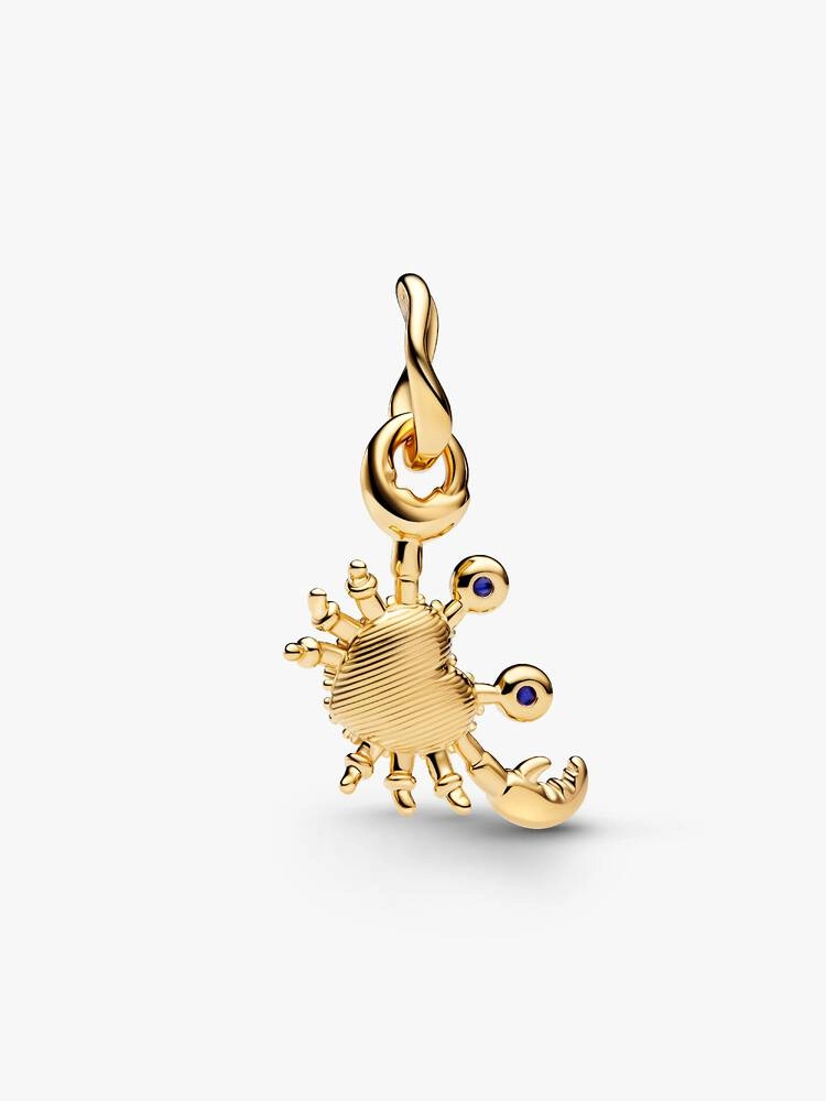 Crab 14k gold-plated dangle with imitation lapis lazuli, icy green crystal and clear cubic zirconia