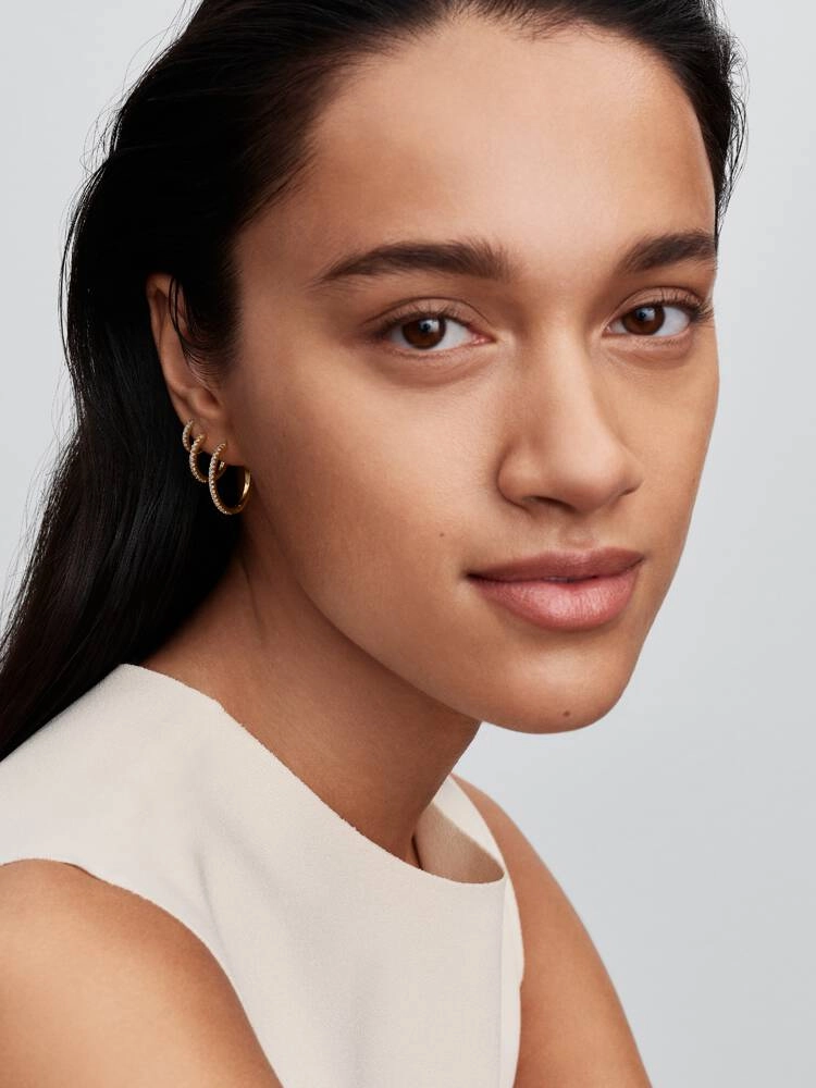 14k gold-plated hoop earrings with clear cubic zirconia, 16 mm