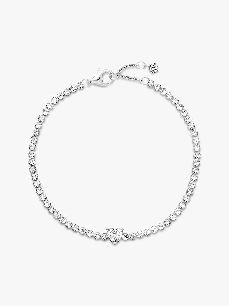 Heart sterling silver tennis bracelet with clear c