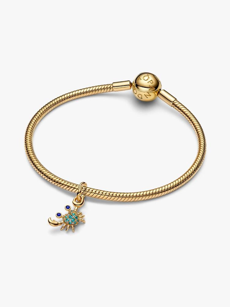 Crab 14k gold-plated dangle with imitation lapis lazuli, icy green crystal and clear cubic zirconia