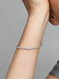 Heart sterling silver tennis bracelet with clear c
