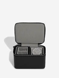 PEBBLE BLACK ZIPPED WATCH & CUFFLINK BOX