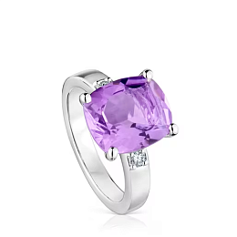 SILVER RING 0.12CT H/SI DIAM  AMETHYST