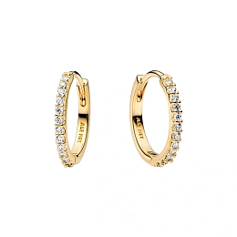 14k gold-plated hoop earrings with clear cubic zirconia, 16 mm