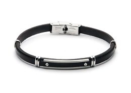 Stainless steel and brown leather bracelet with ce