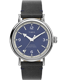 Standard 40mm Silver-tone Case Blue Dial Black Leather Strap