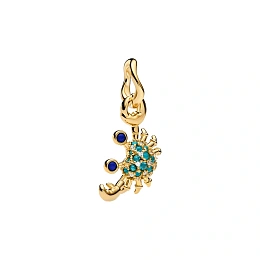 Crab 14k gold-plated dangle with imitation lapis lazuli, icy green crystal and clear cubic zirconia