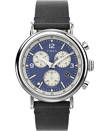 Standard Chrono 41mm Silver-tone Case Blue Dial Black Leather Strap